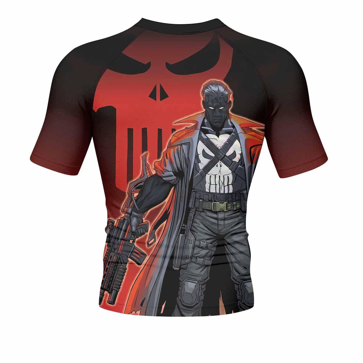The Punisher Red Frank Castle Men's Rash Guard Short Sleeve - back view mockup