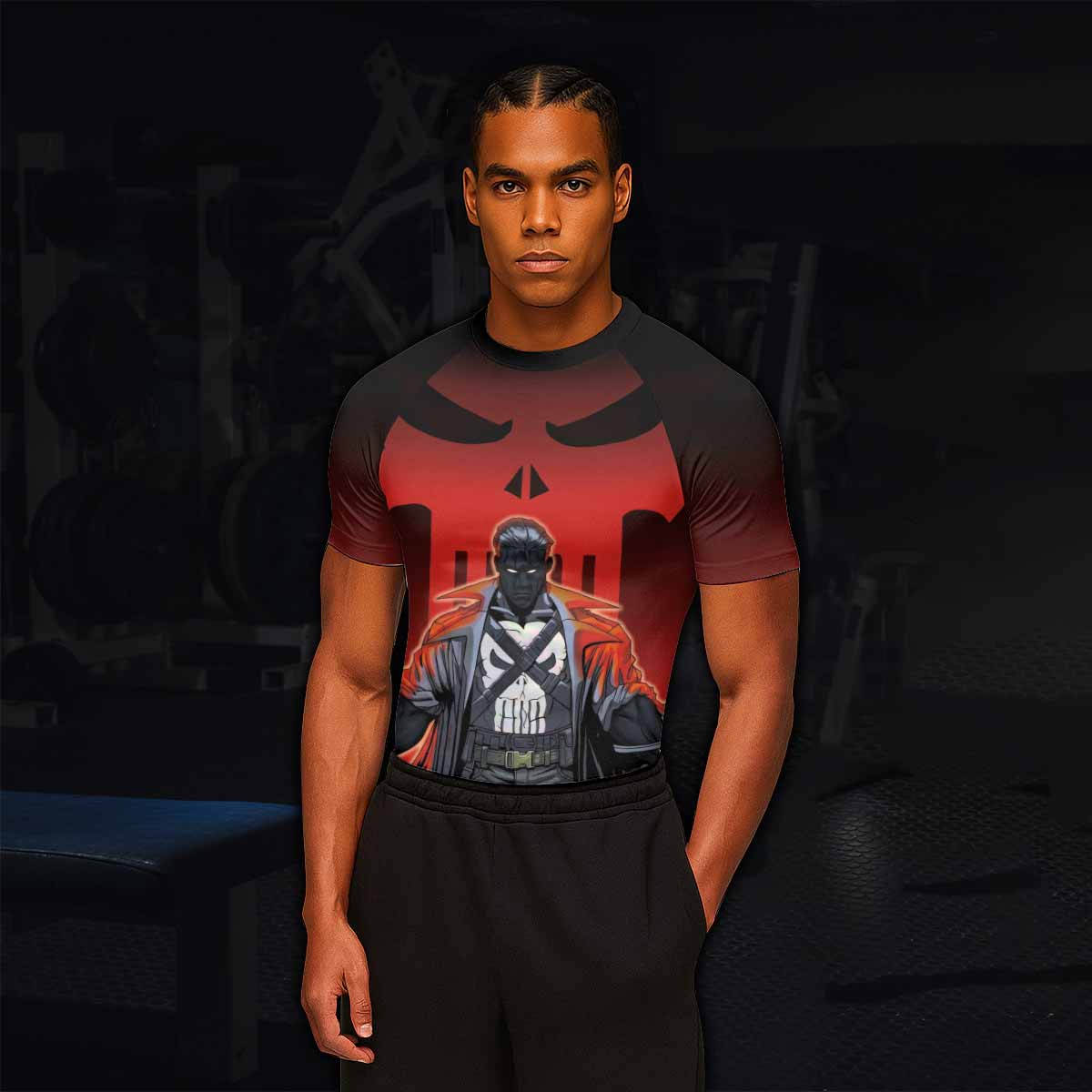 The Punisher Red Frank Castle Men's Rash Guard Short Sleeve - lifestyle view