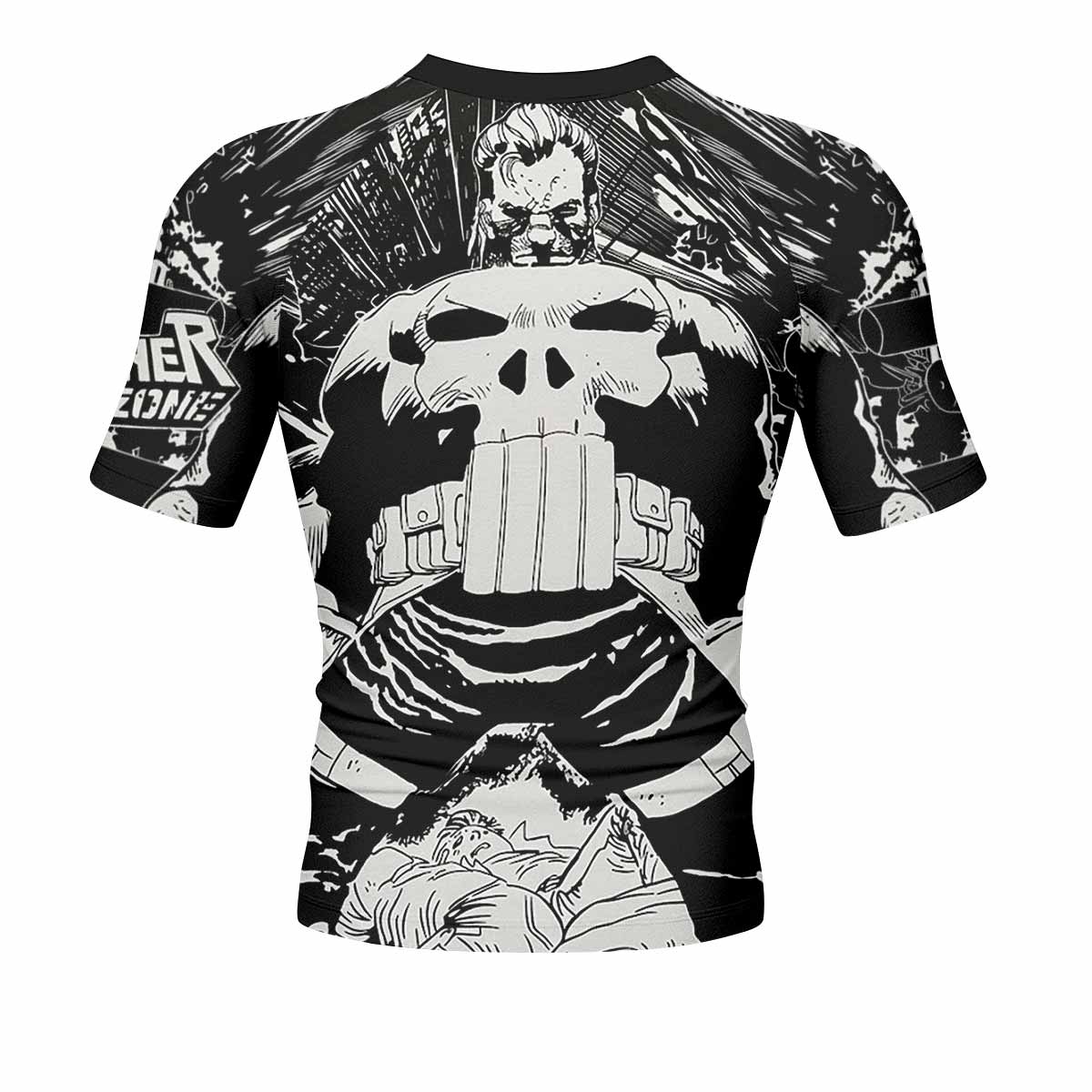 Punisher Bullet Storm Frank Castle Men's Rash Guard Short Sleeve - back view mockup