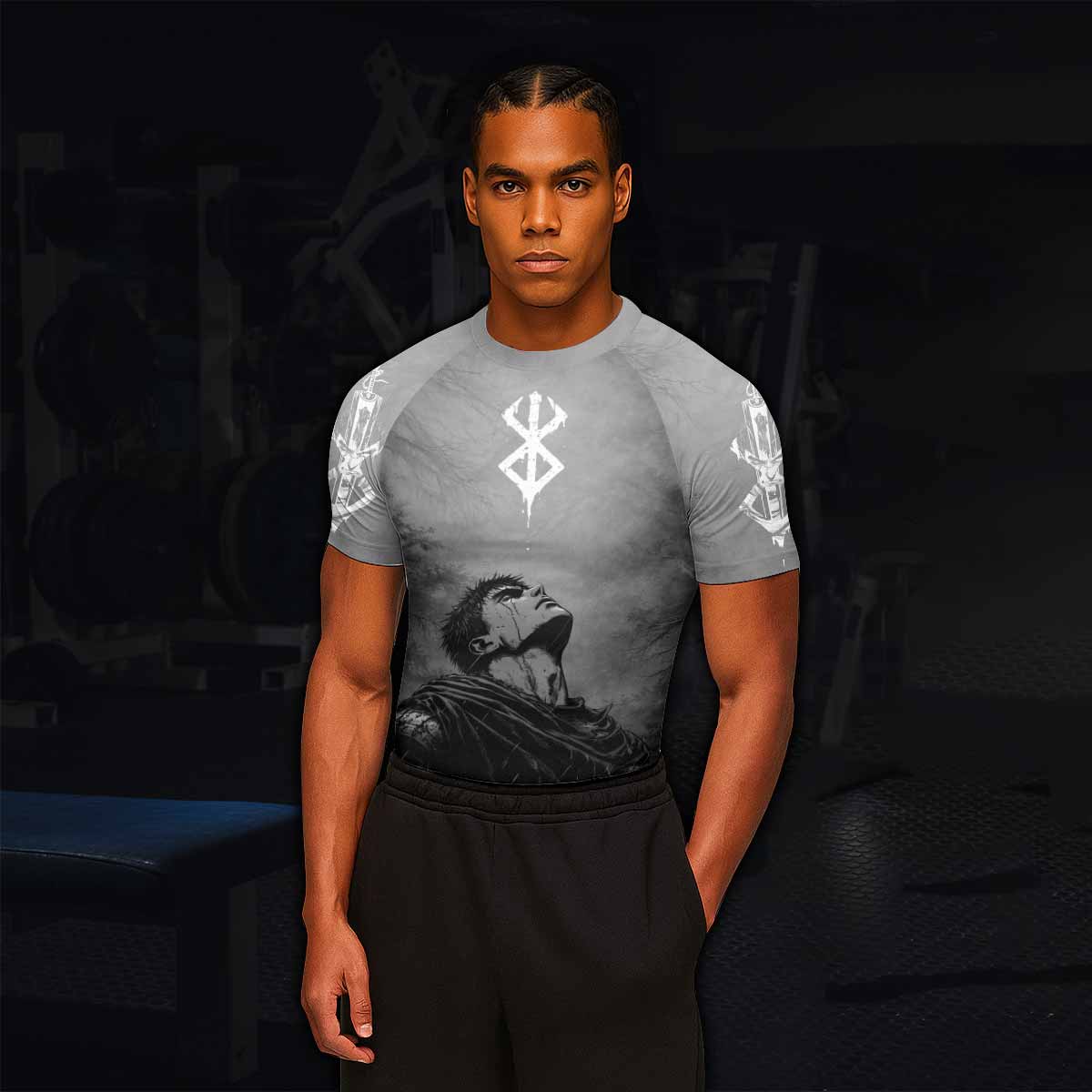 Berserk Guts Sorrow Men's Rash Guard Short Sleeve - lifestyle view
