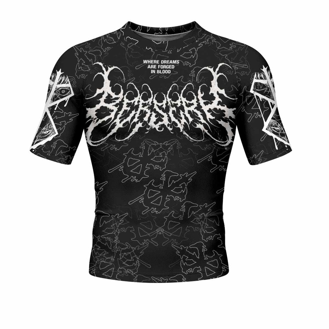 Berserk Forged In Blood Men's Rash Guard Short Sleeve - front and back view