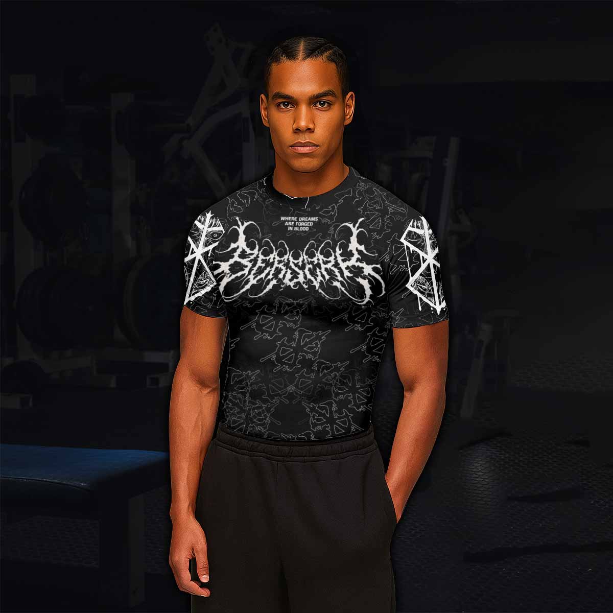 Berserk Forged In Blood Men's Rash Guard Short Sleeve - lifestyle view