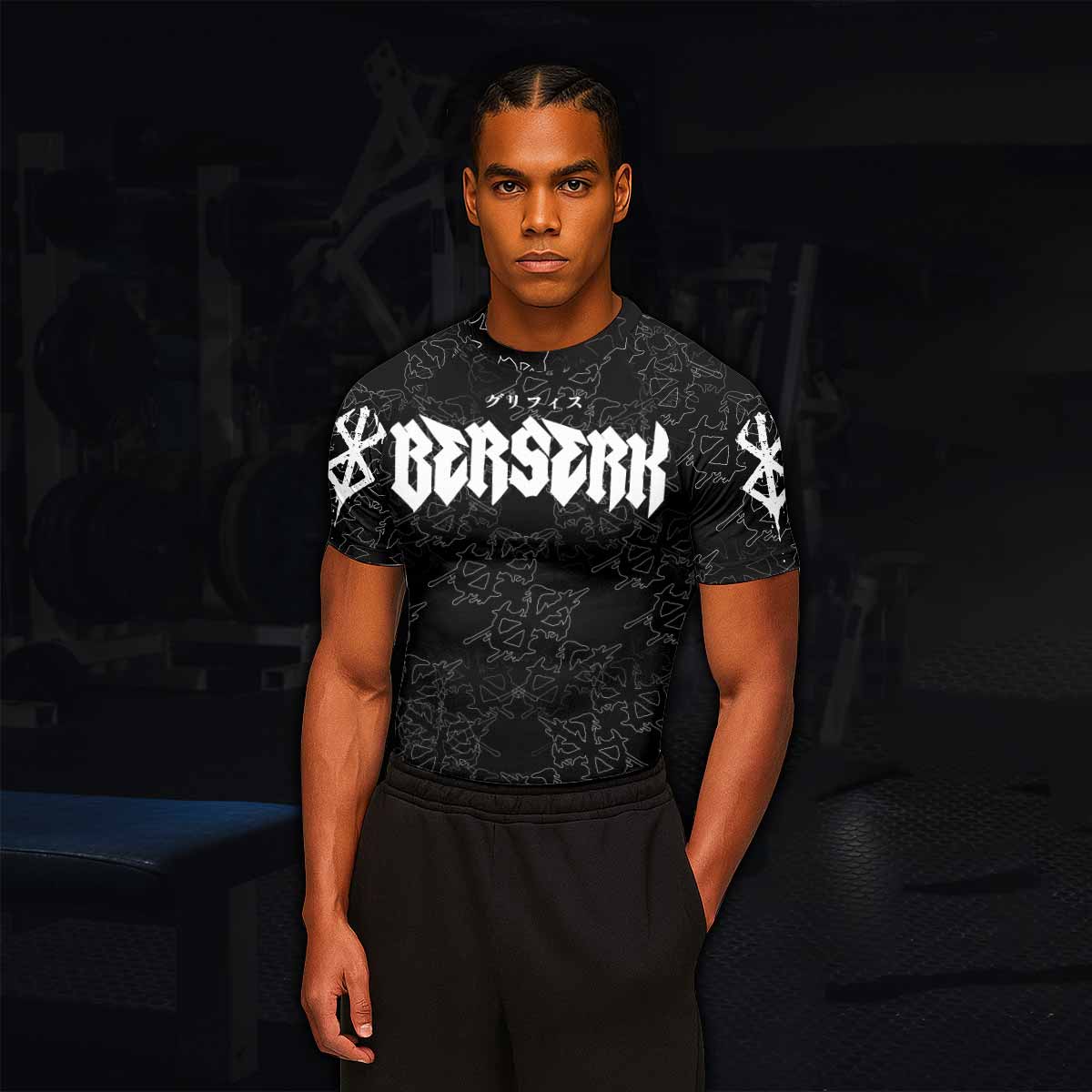 Berserk Dragon Slayer Skull Men's Rash Guard Short Sleeve - lifestyle view