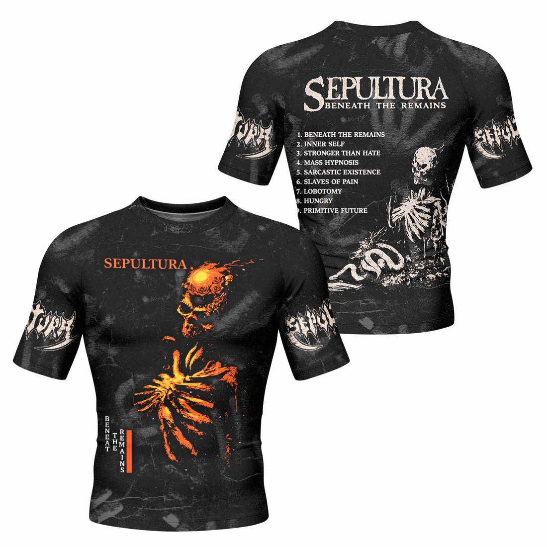 Sepultura Beneath the Remains Men's Rash Guard Short Sleeve - front and back view