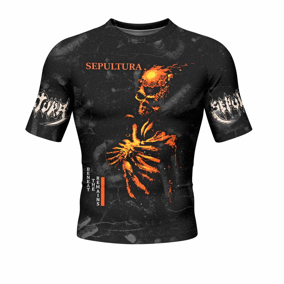 Sepultura Beneath the Remains Men's Rash Guard Short Sleeve - front and back view