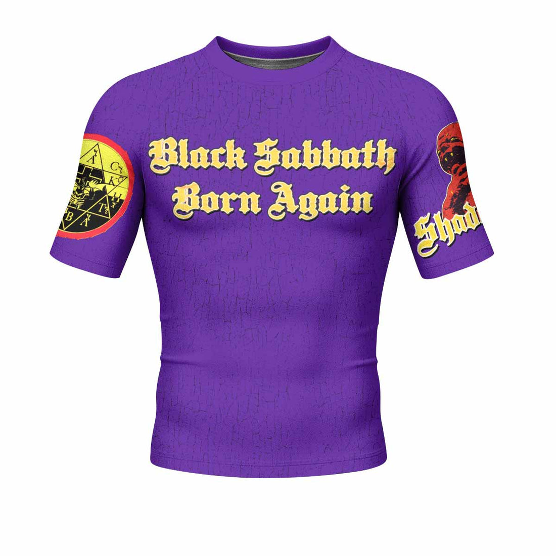 Born Again Black Sabbath Men's Rash Guard Short Sleeve - front and back view
