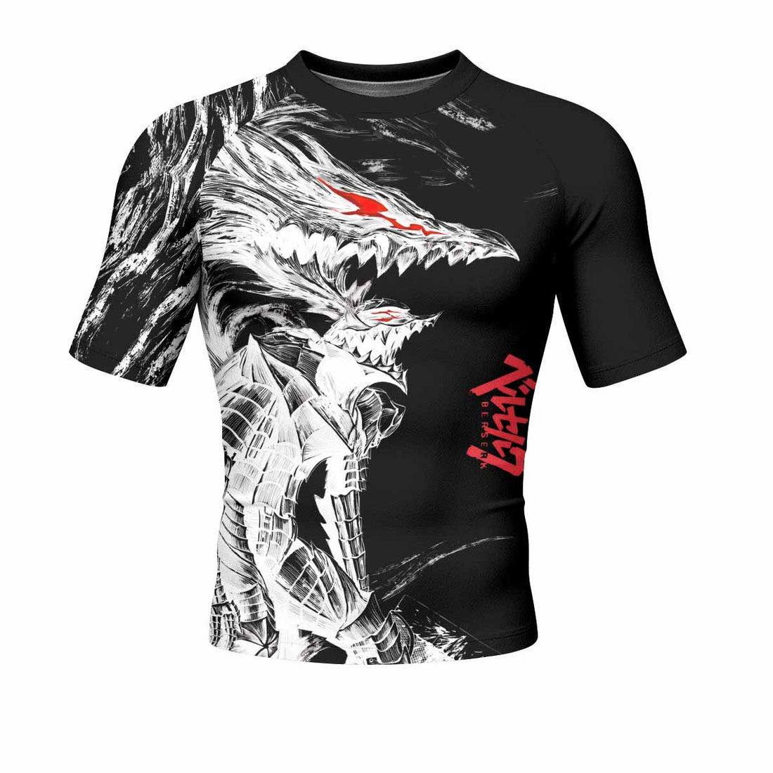 Berserk Guts Berserker Armor Men's Rash Guard Short Sleeve - front and back view