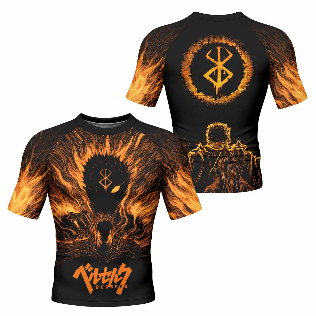 Beast of Darkness Berserk Men's Rash Guard Short Sleeve - front and back view