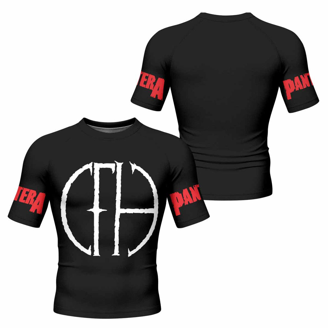 Pantera Cowboys From Hell Logo Men's Rash Guard Short Sleeve - front and back view