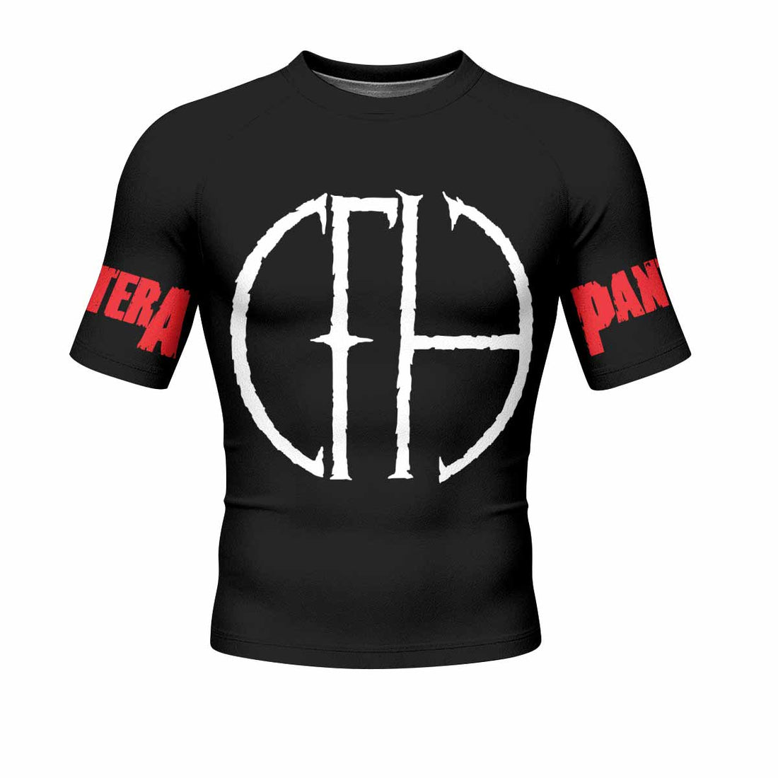Pantera Cowboys From Hell Logo Men's Rash Guard Short Sleeve - front and back view