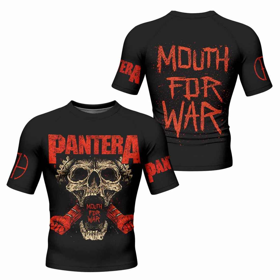 Pantera Mouth for War Men's Rash Guard Short Sleeve - front and back view