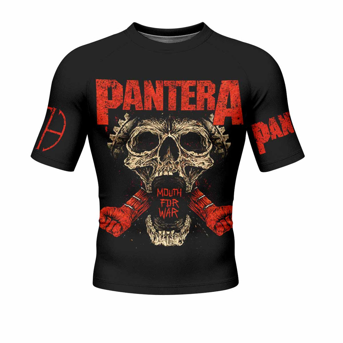 Pantera Mouth for War Men's Rash Guard Short Sleeve - front and back view