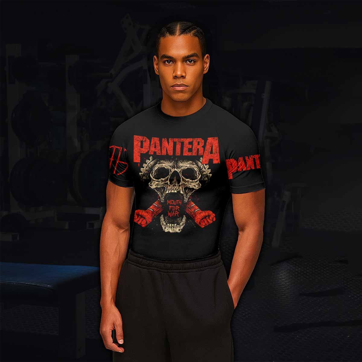Pantera Mouth for War Men's Rash Guard Short Sleeve - lifestyle view
