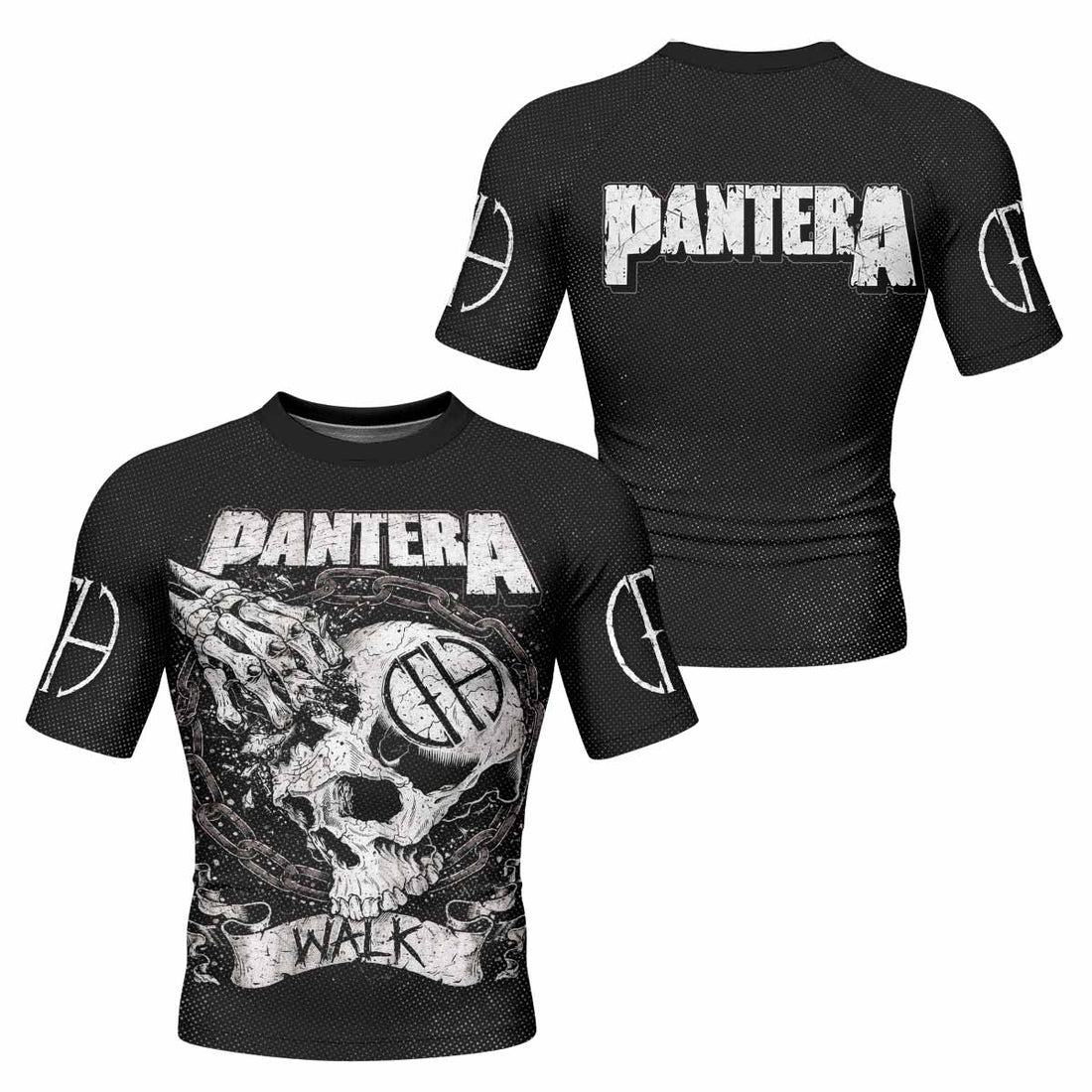 Pantera Walk Skull Men's Rash Guard Short Sleeve - front and back view
