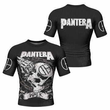 Pantera Walk Skull Men's Rash Guard Short Sleeve - front and back view