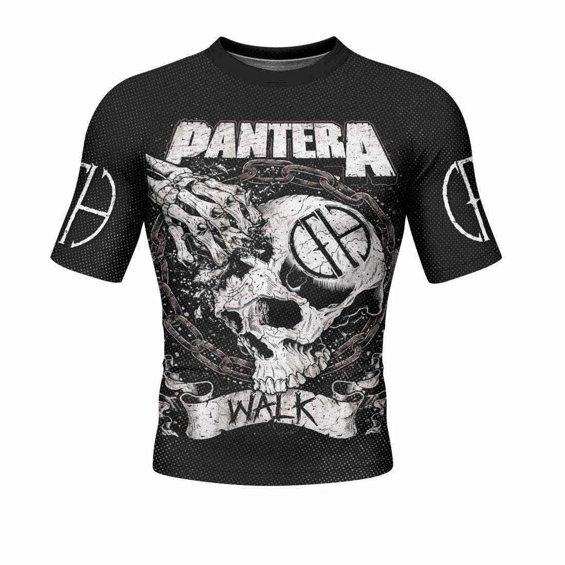 Pantera Walk Skull Men's Rash Guard Short Sleeve - front and back view