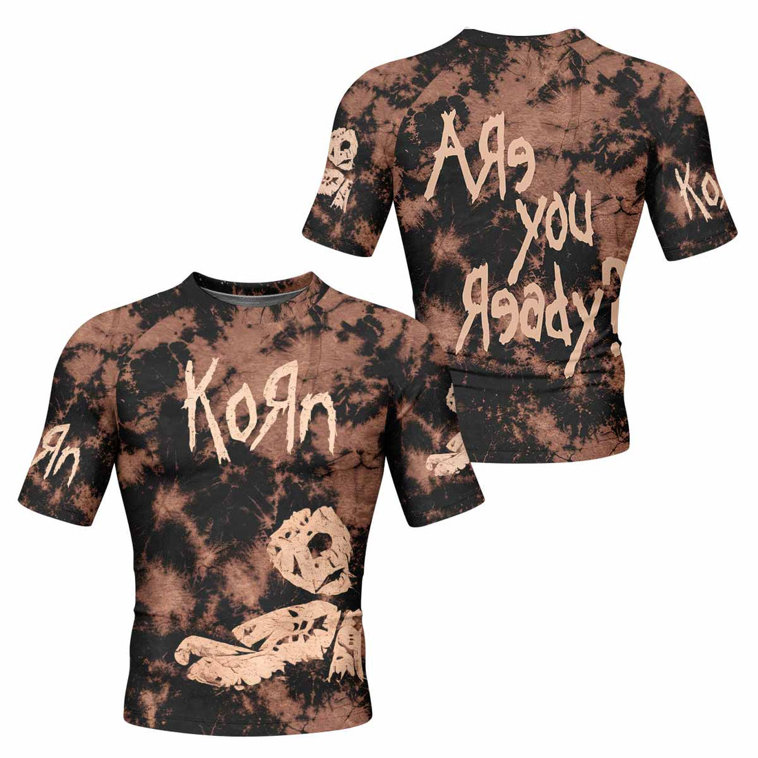 Korn Are You Ready Men's Rash Guard Short Sleeve - front and back view