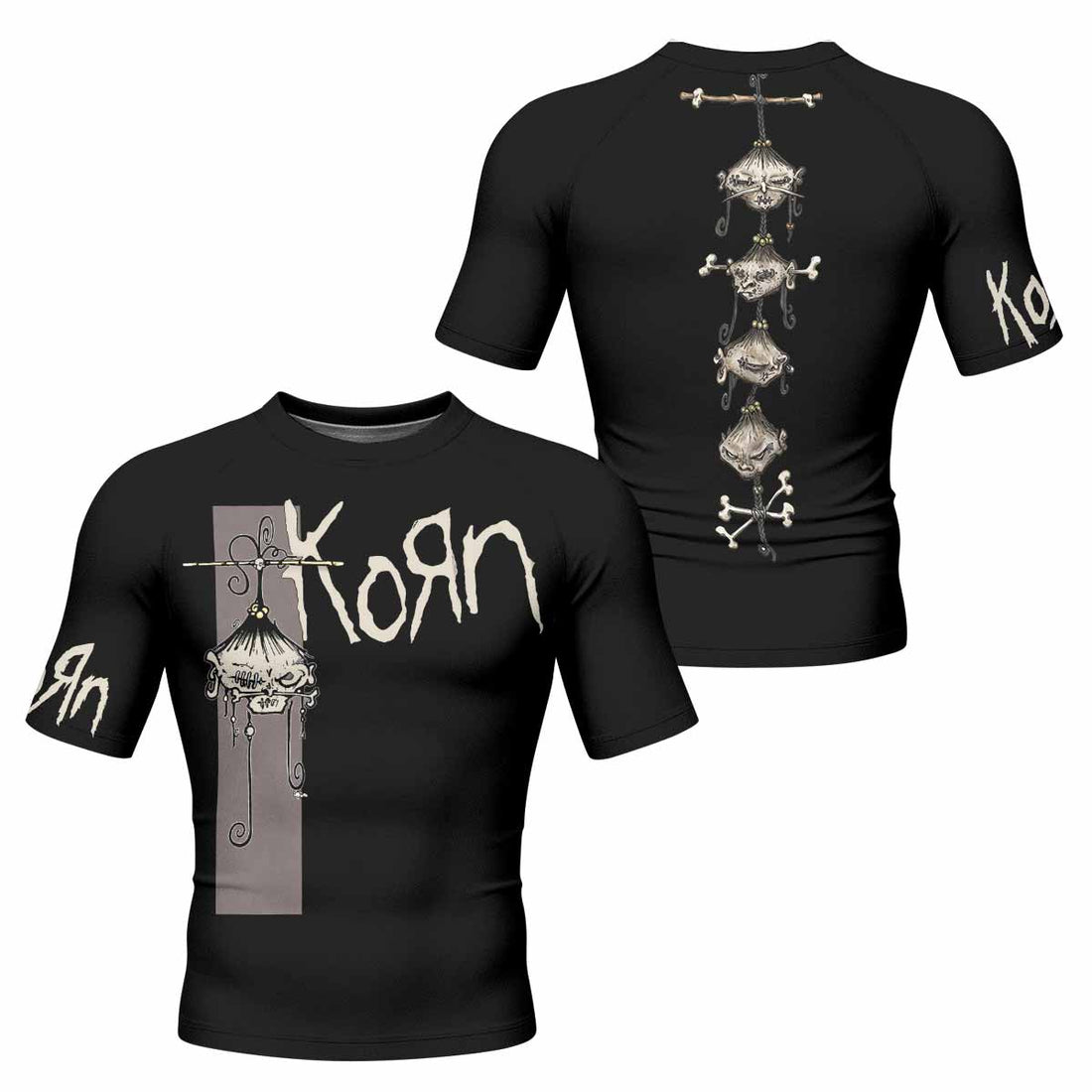 Korn Gothic Spine Men's Rash Guard Short Sleeve - front and back view