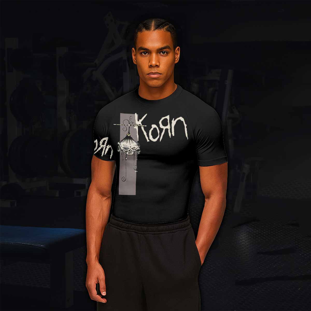 Korn Gothic Spine Men's Rash Guard Short Sleeve - lifestyle view