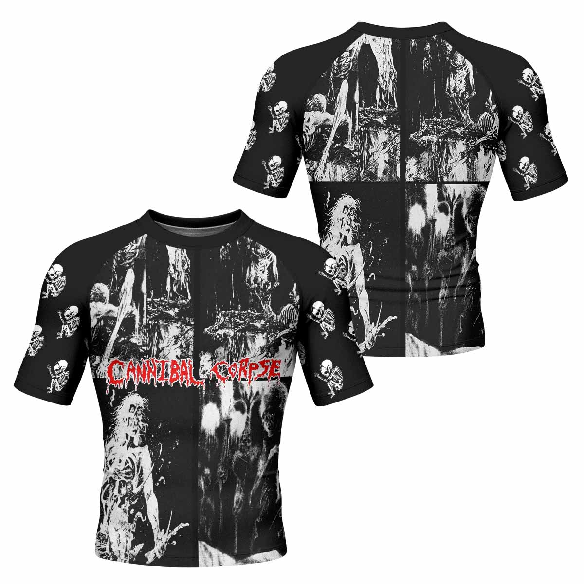 Cannibal Corpse Horror Men's Rash Guard Short Sleeve - front and back view