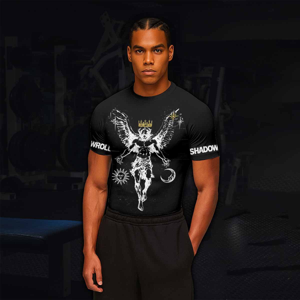 The Messenger Has Arrived Black Men's Rash Guard Short Sleeve - lifestyle view