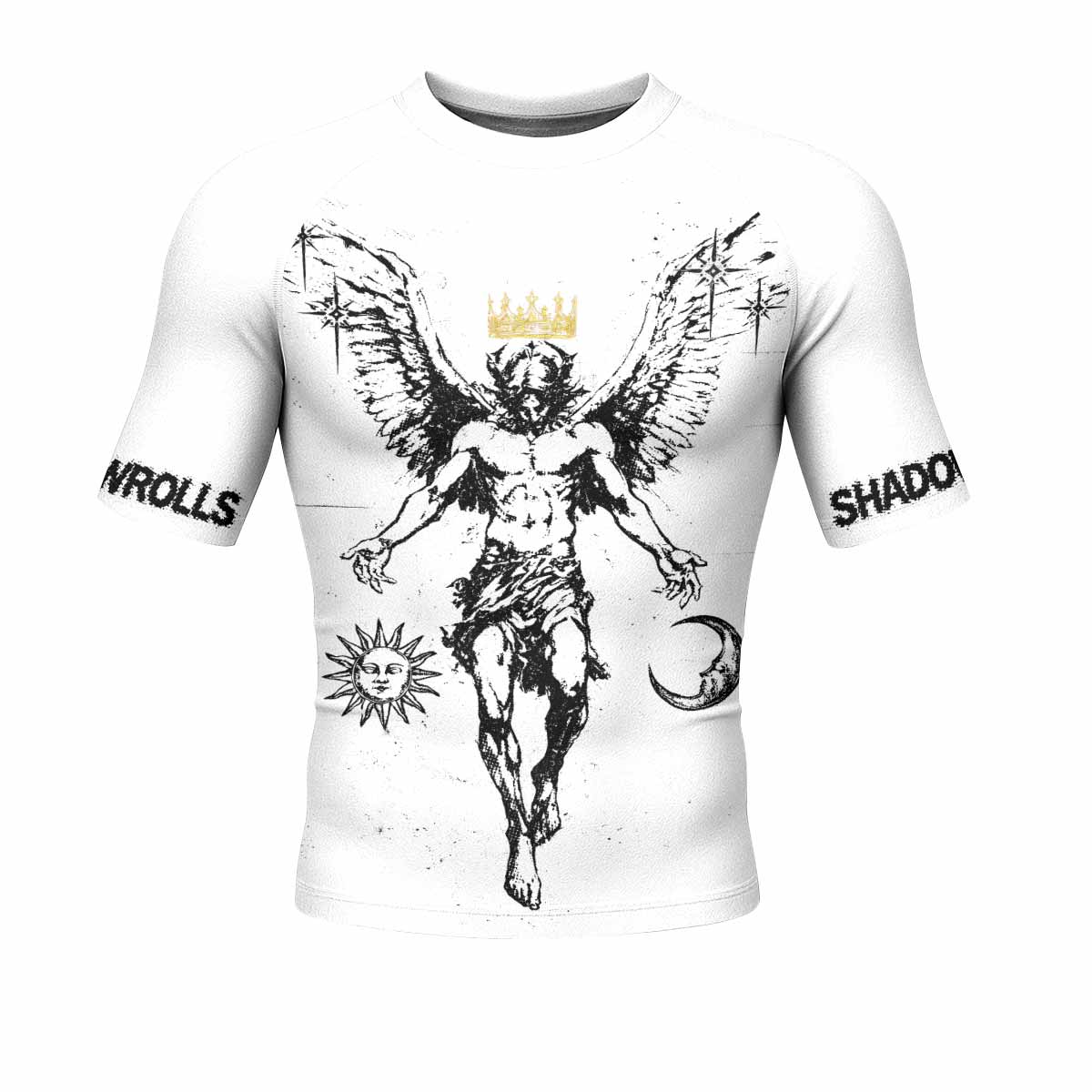 The Messenger Has Arrived White Men's Rash Guard Short Sleeve - front view mockup