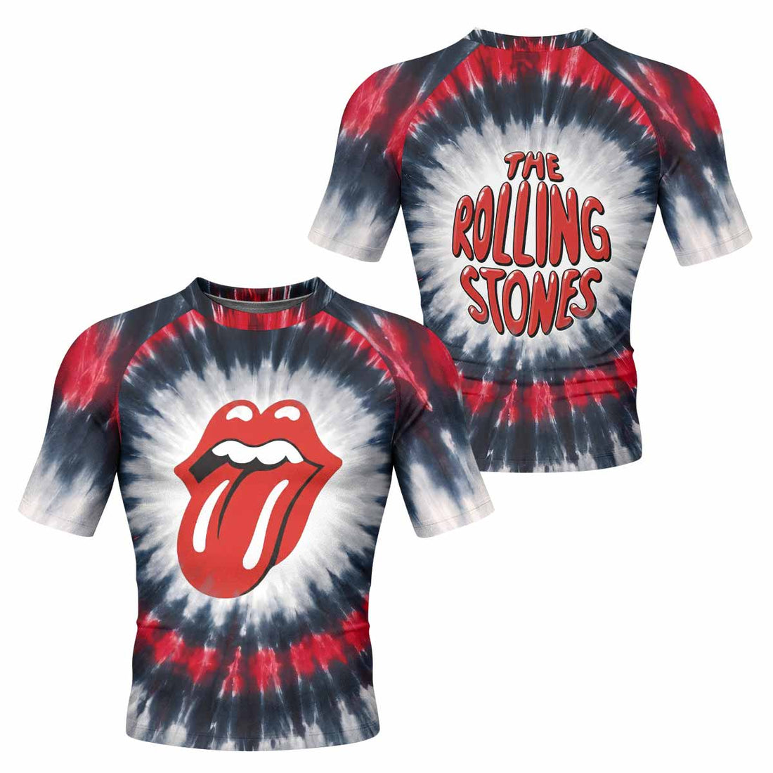 The Rolling Stones Men's Rash Guard Short Sleeve - front and back view