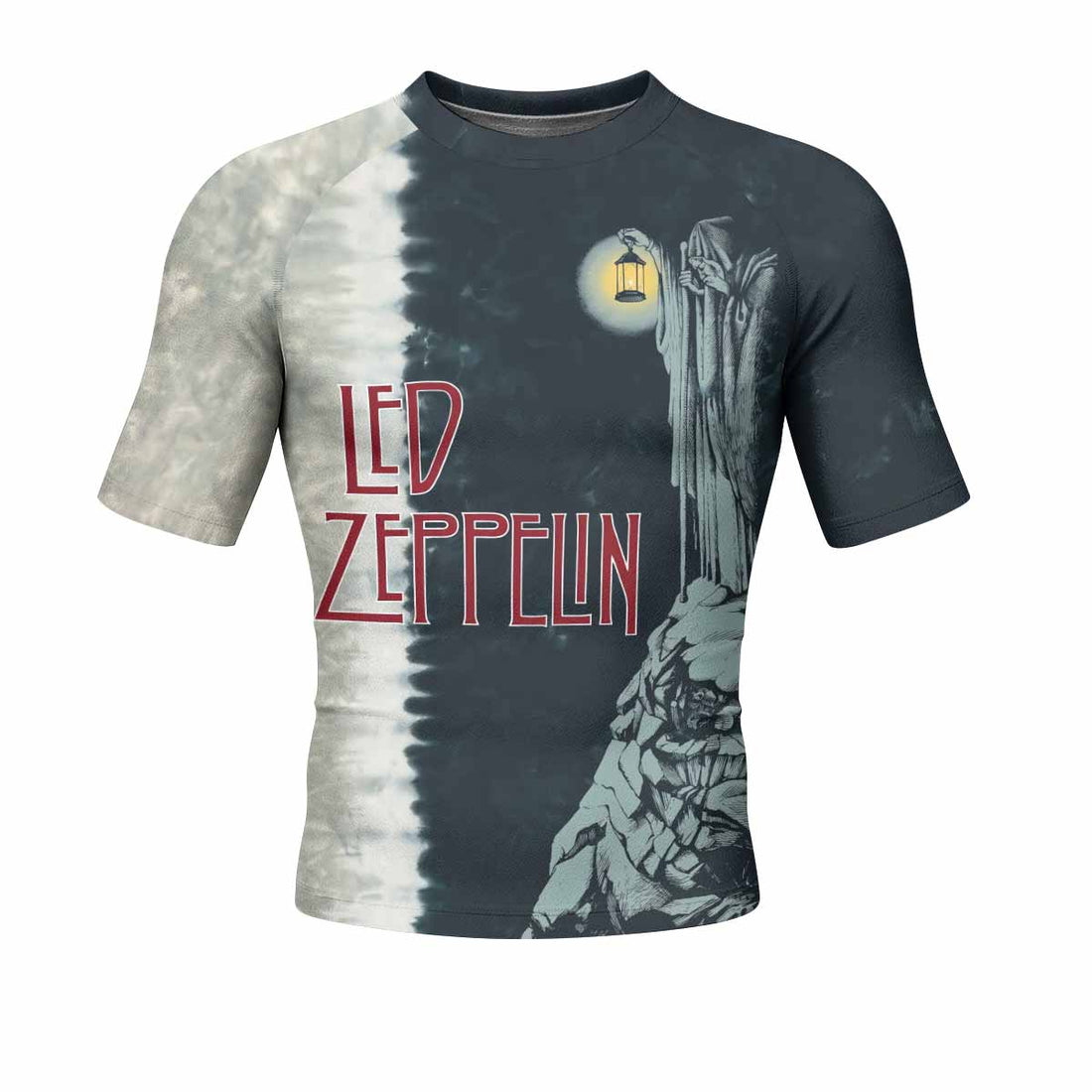 Led Zeppelin The Hermit Men's Rash Guard Short Sleeve - front and back view