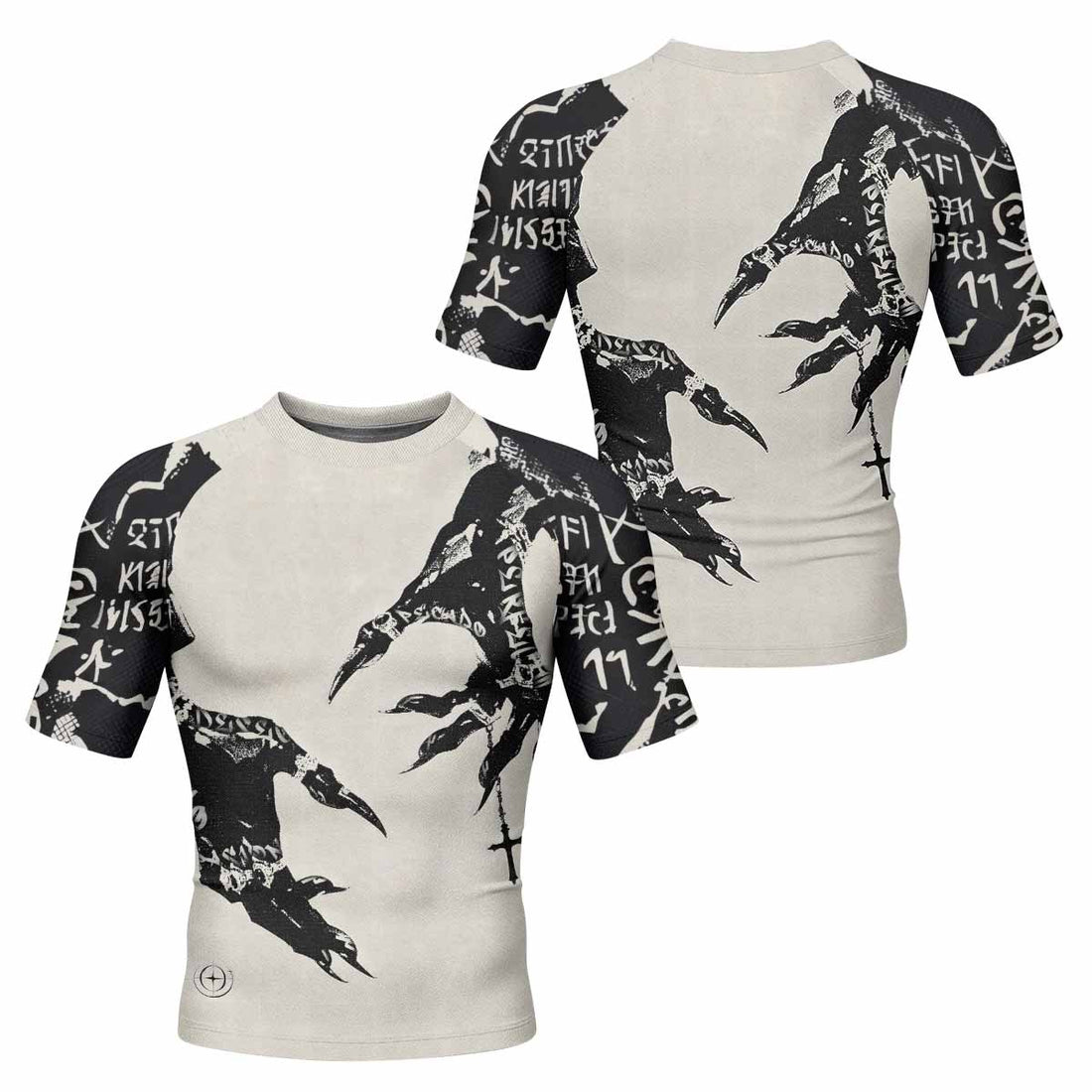 Monster Claw with Cross Men's Rash Guard Short Sleeve - front and back view
