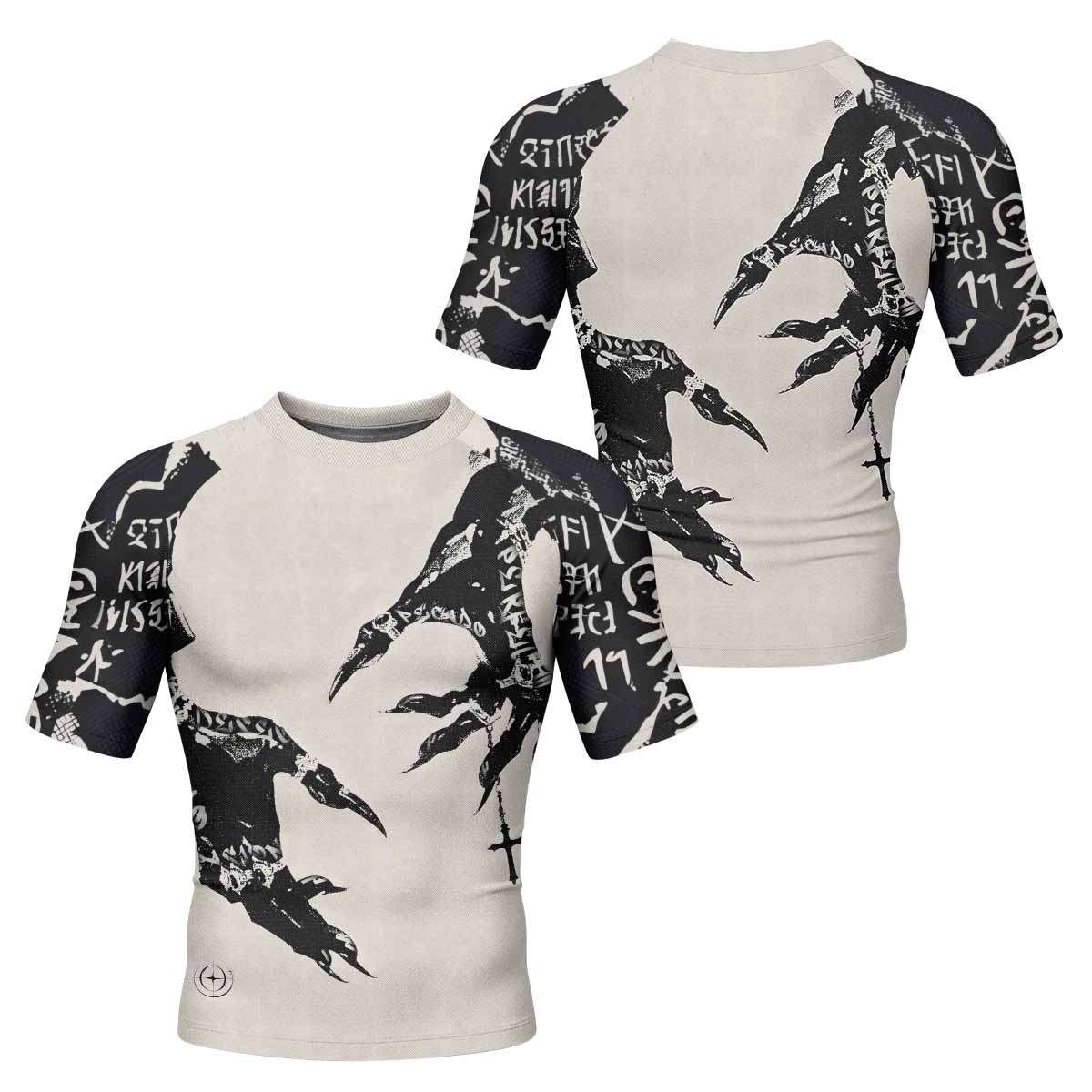 Monster Claw with Cross Men's Rash Guard Short Sleeve - front and back view