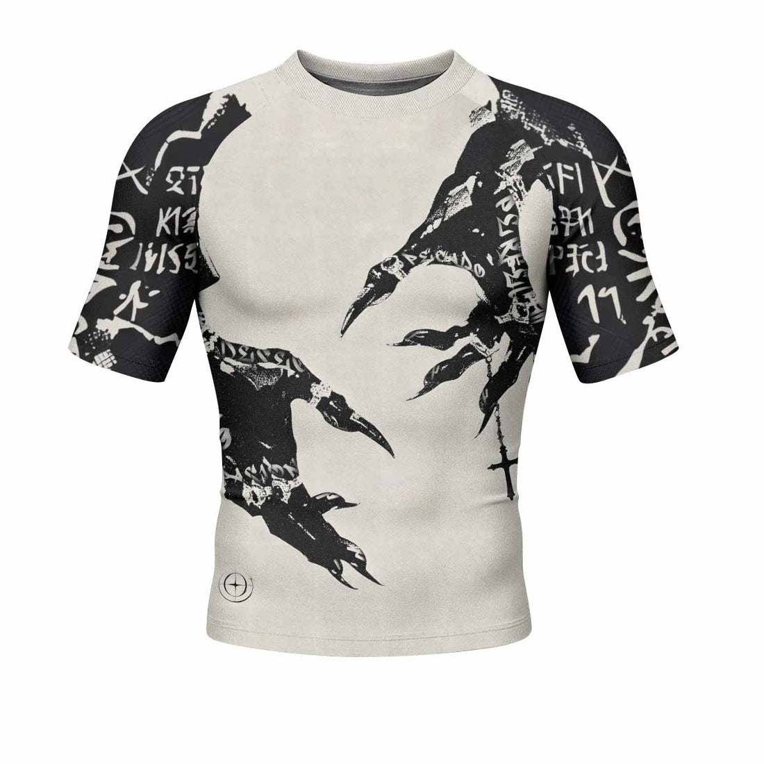 Monster Claw with Cross Men's Rash Guard Short Sleeve - front and back view