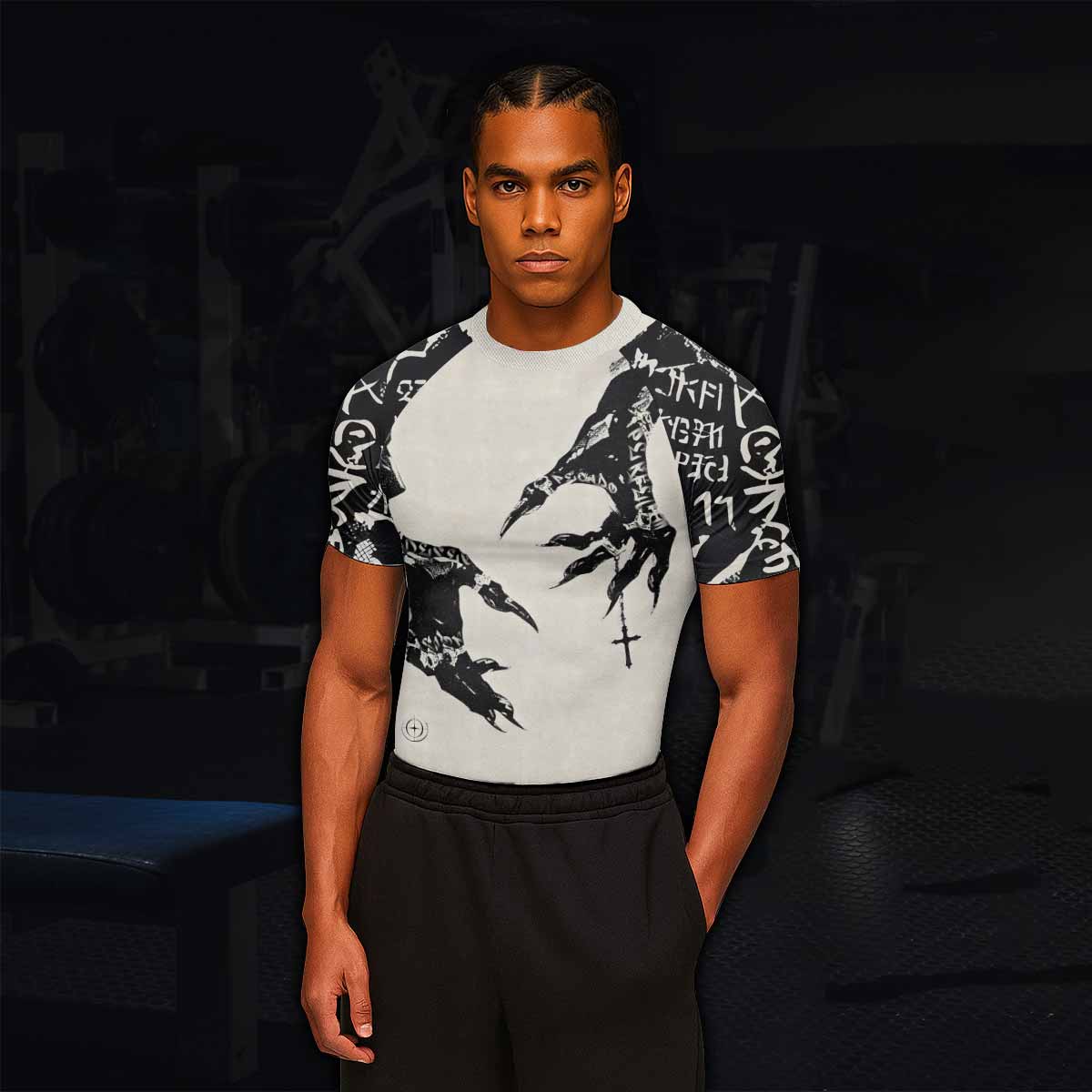 Monster Claw with Cross Men's Rash Guard Short Sleeve - lifestyle view