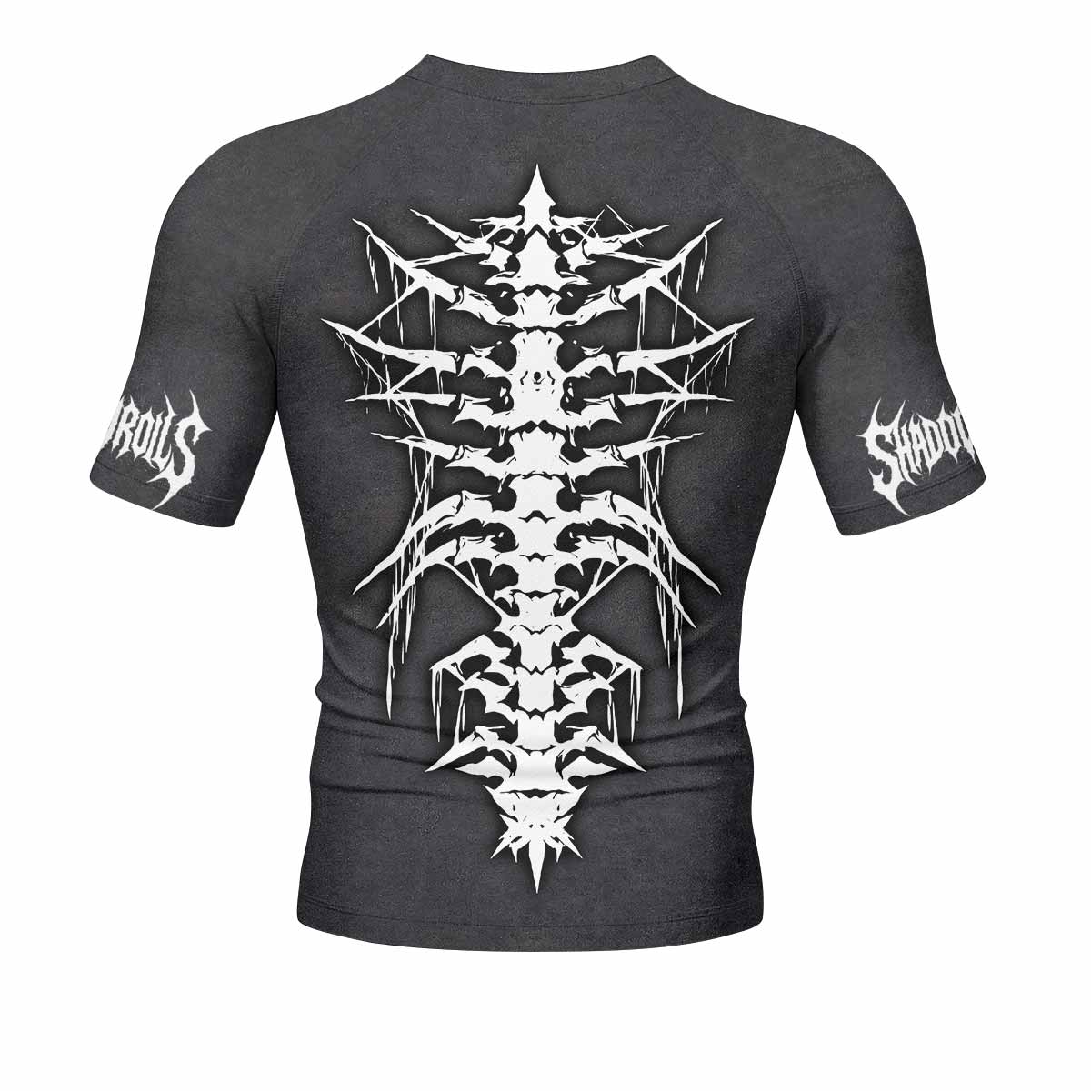 Black Metal Gothic Spine Men's Rash Guard Short Sleeve - back view mockup