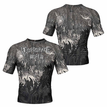 Corporate World Paradise Lost Men's Rash Guard Short Sleeve - front and back view