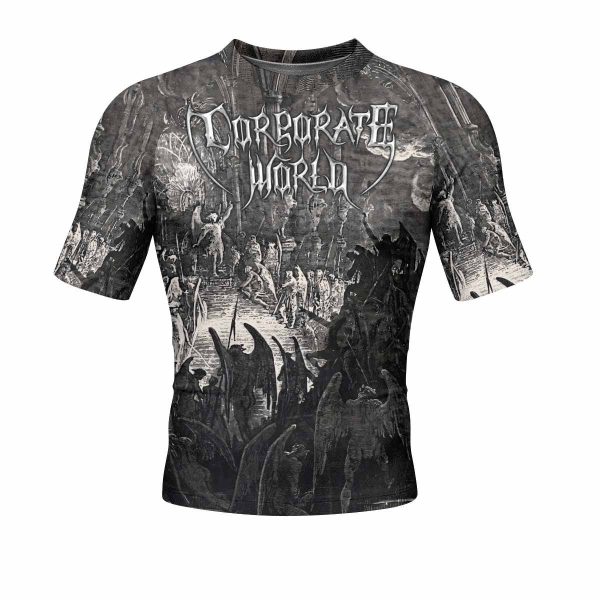 Corporate World Paradise Lost Men's Rash Guard Short Sleeve - front view mockup