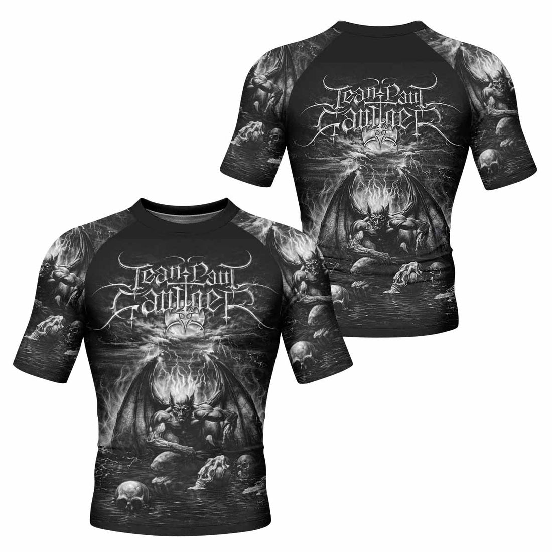 Jean Paul Gaultier Satan Men's Rash Guard Short Sleeve - front and back view