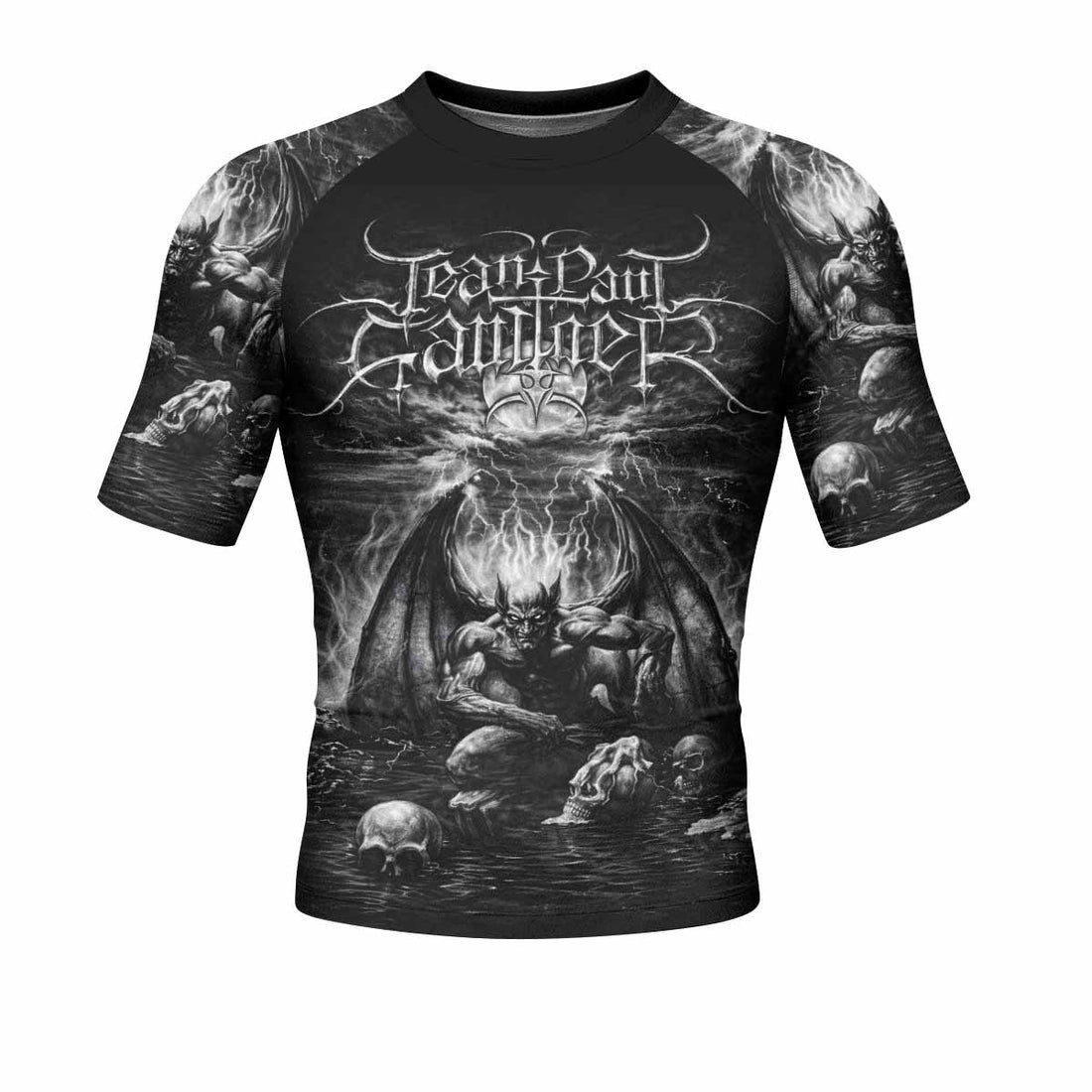 Jean Paul Gaultier Satan Men's Rash Guard Short Sleeve - front and back view