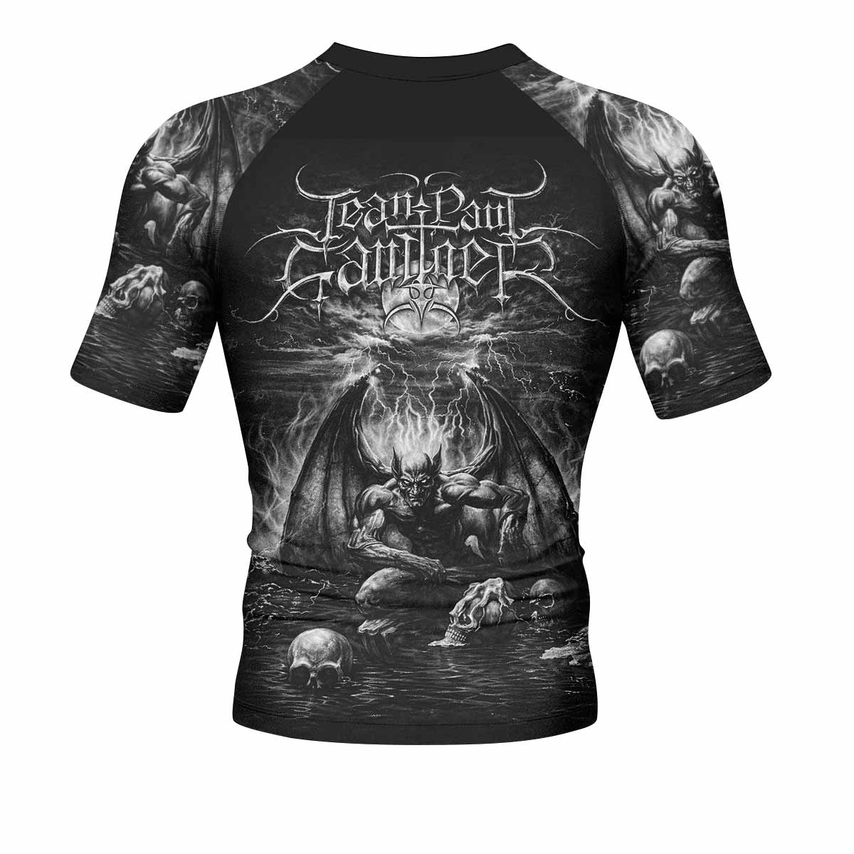 Jean Paul Gaultier Satan Men's Rash Guard Short Sleeve - back view mockup
