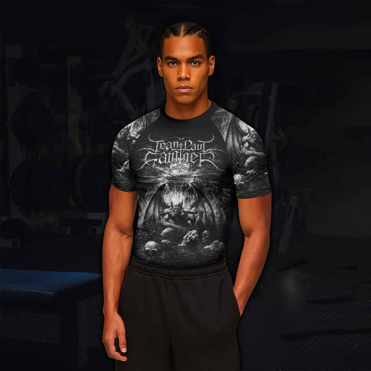 Jean Paul Gaultier Satan Men's Rash Guard Short Sleeve - lifestyle view