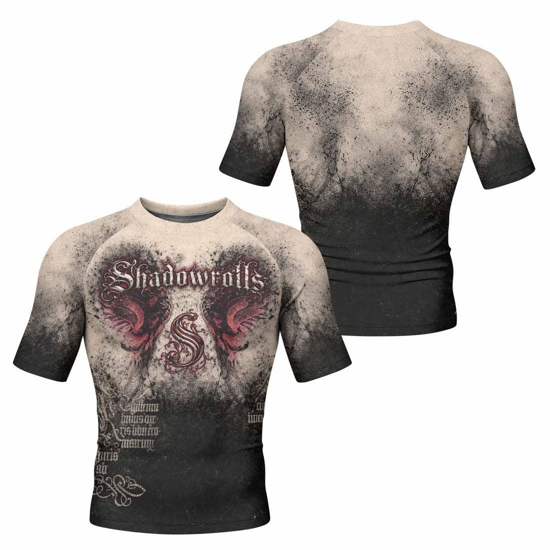 Grunge Smoke Gothic Men's Rash Guard Short Sleeve - front and back view