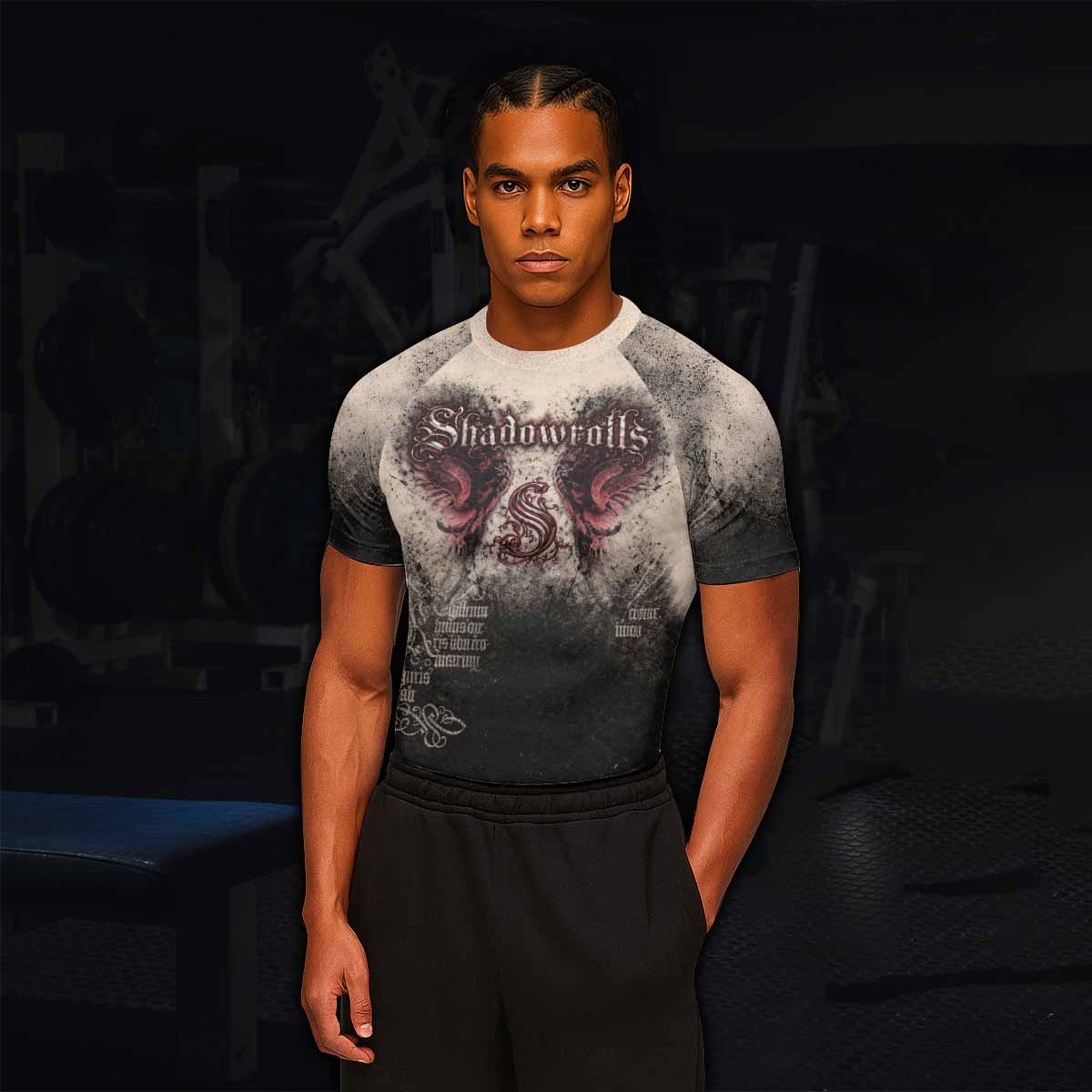 Grunge Smoke Gothic Men's Rash Guard Short Sleeve - lifestyle view
