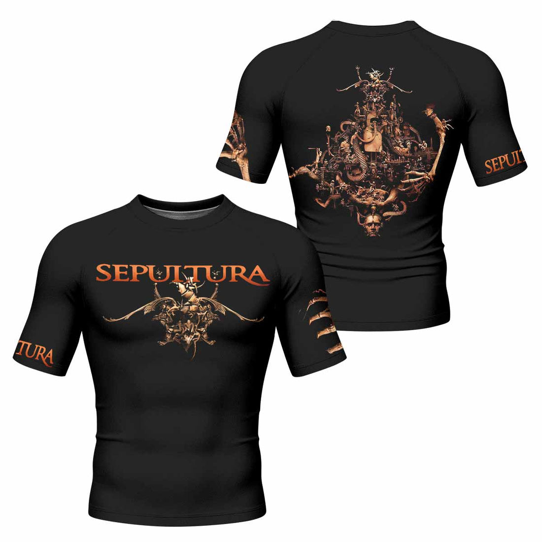 Sepultura A-Lex Men's Rash Guard Short Sleeve - front and back view