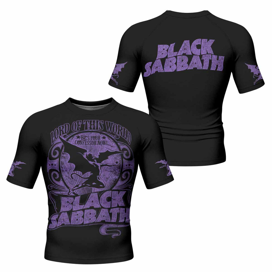 Black Sabbath Lord of This World Men's Rash Guard Short Sleeve - front and back view