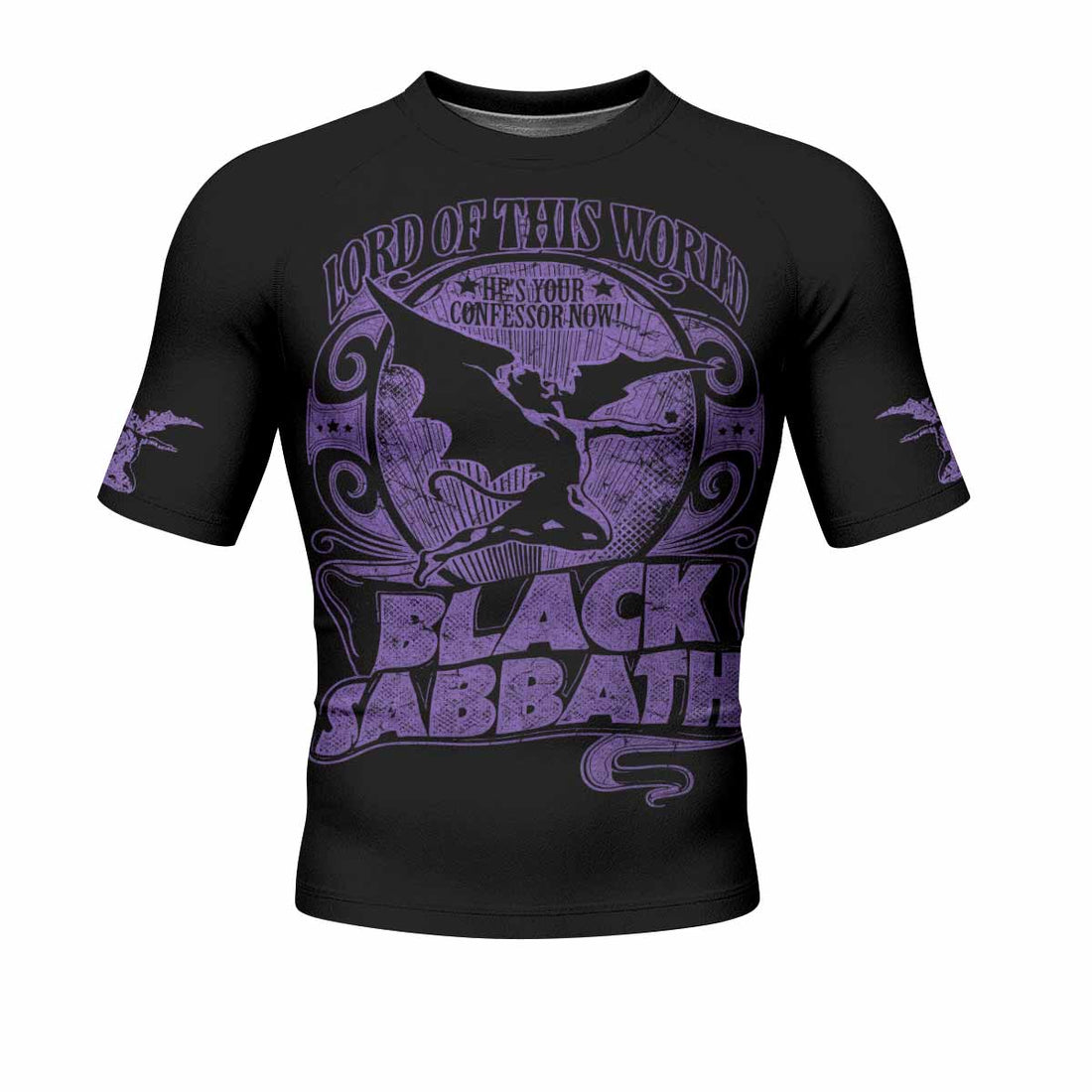 Black Sabbath Lord of This World Men's Rash Guard Short Sleeve - front and back view