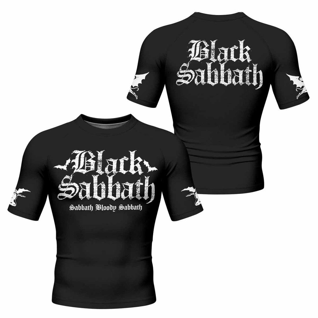 Black Sabbath Sabbath Bloody Sabbath Men's Rash Guard Short Sleeve - front and back view
