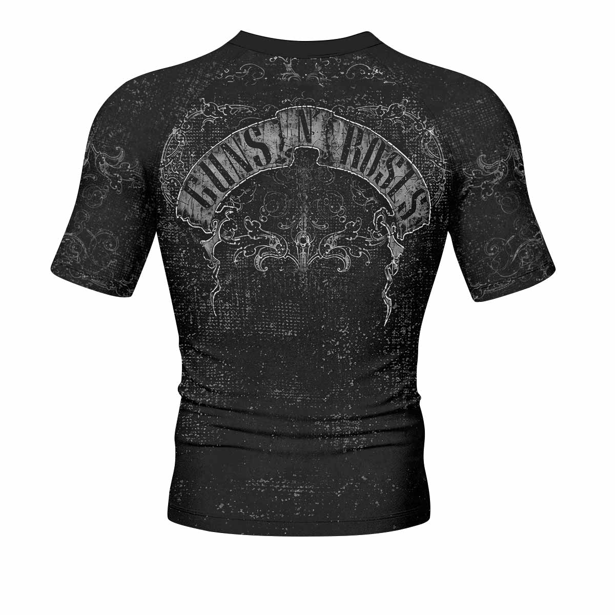 Guns N' Roses Skull Men's Rash Guard Short Sleeve - back view mockup