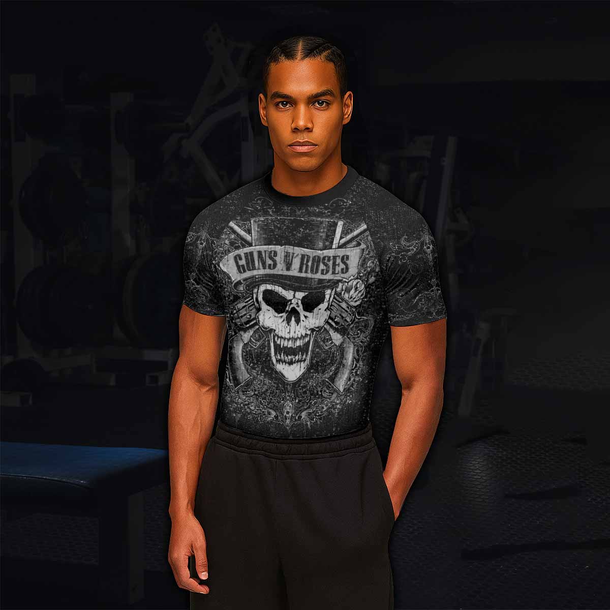 Guns N' Roses Skull Men's Rash Guard Short Sleeve - lifestyle view