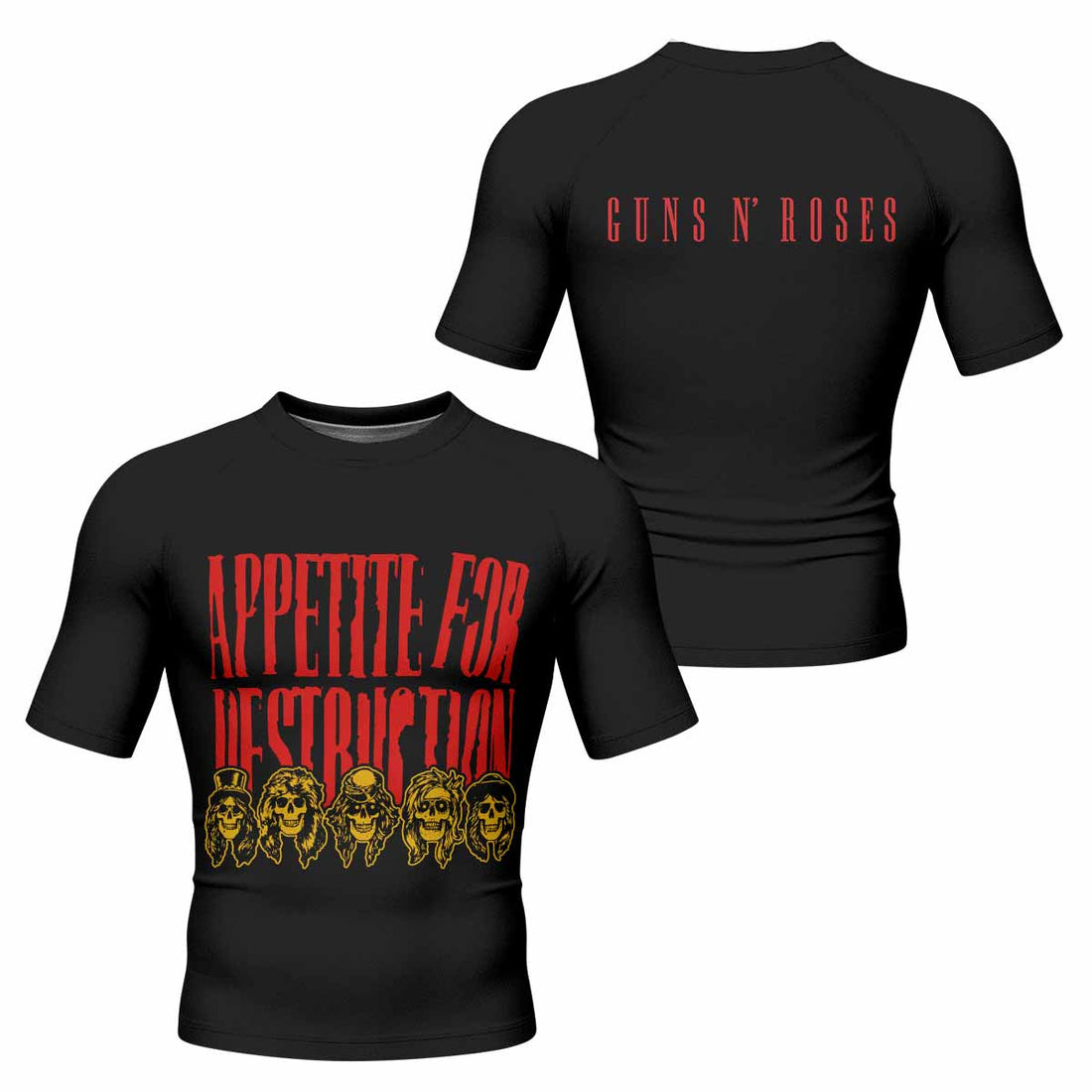 Guns N' Roses Appetite for Destruction Men's Rash Guard Short Sleeve - front and back view