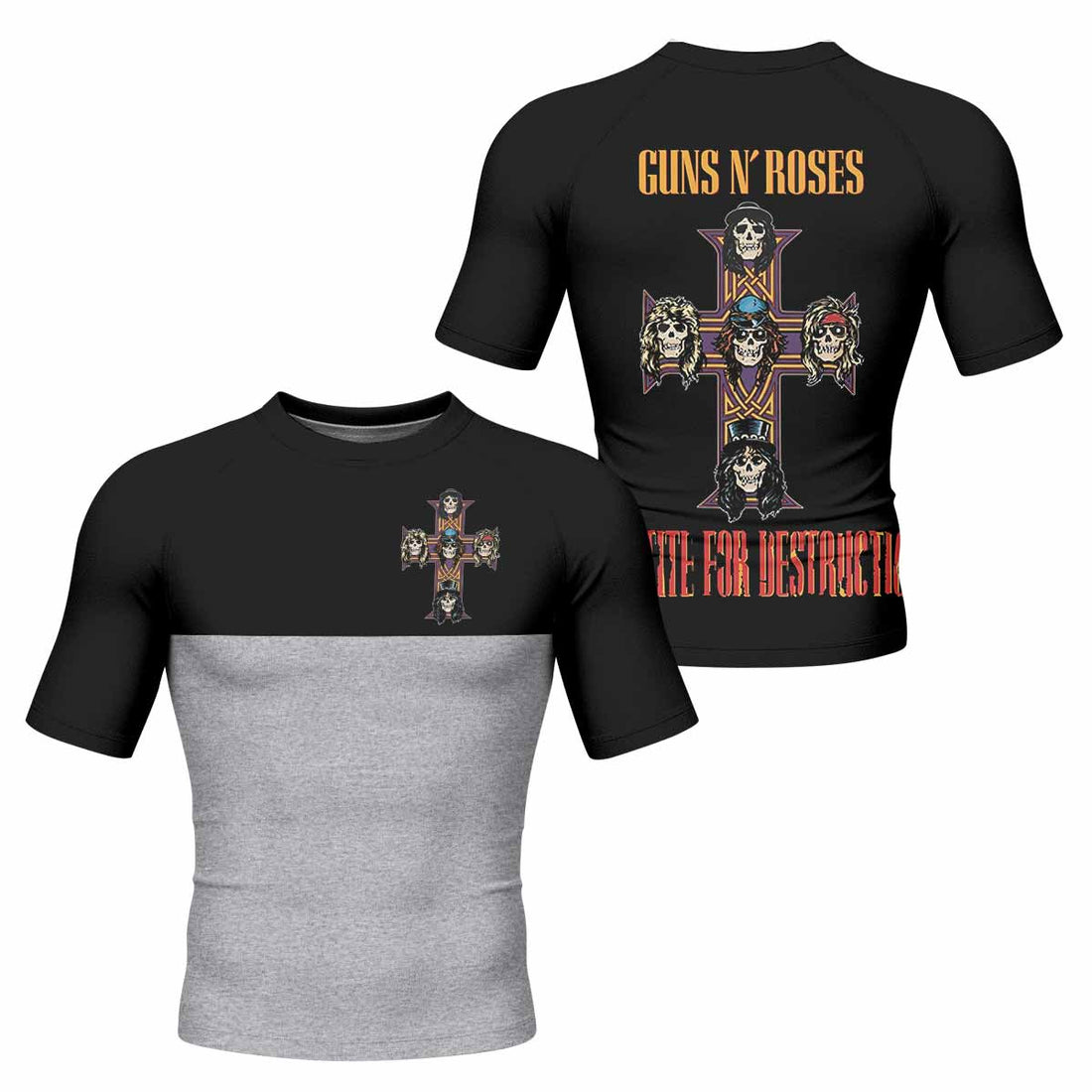 Appetite for Destruction Guns N' Roses Men's Rash Guard Short Sleeve - front and back view