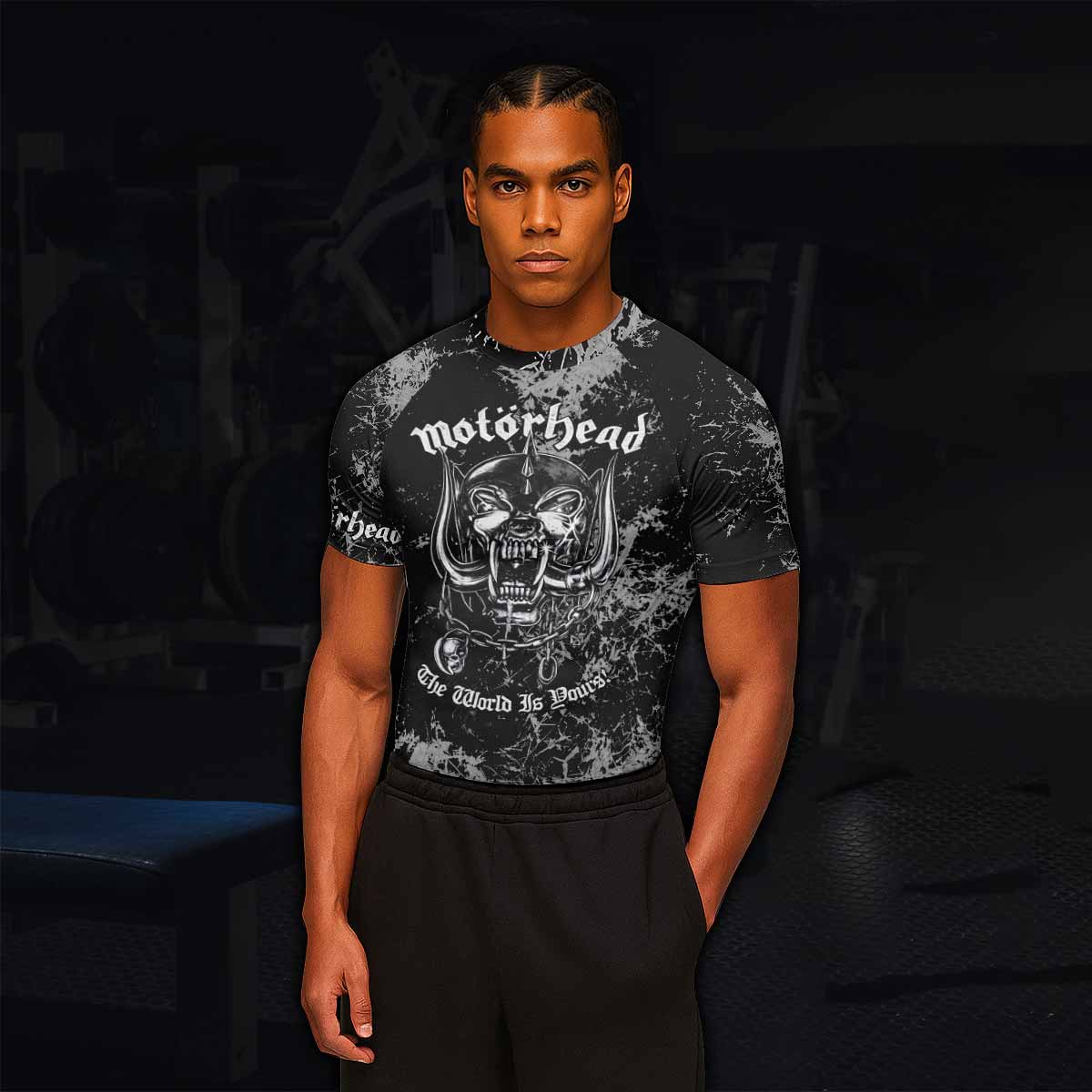 Motörhead The Wörld Is Yours Men's Rash Guard Short Sleeve - lifestyle view